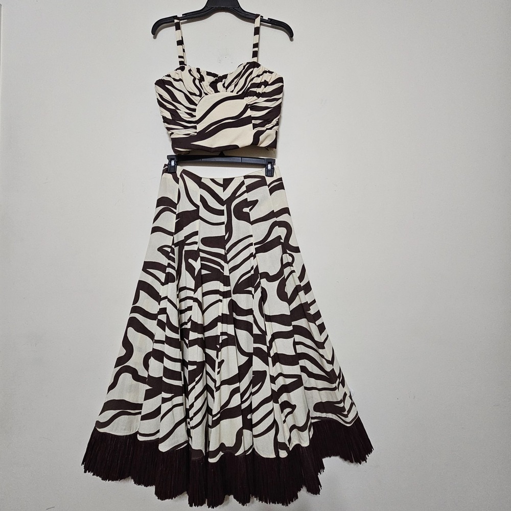 Antonio Melani Crop Top Straw Skirt Set 8/Medium Brown Swirl Linen Blend 1052